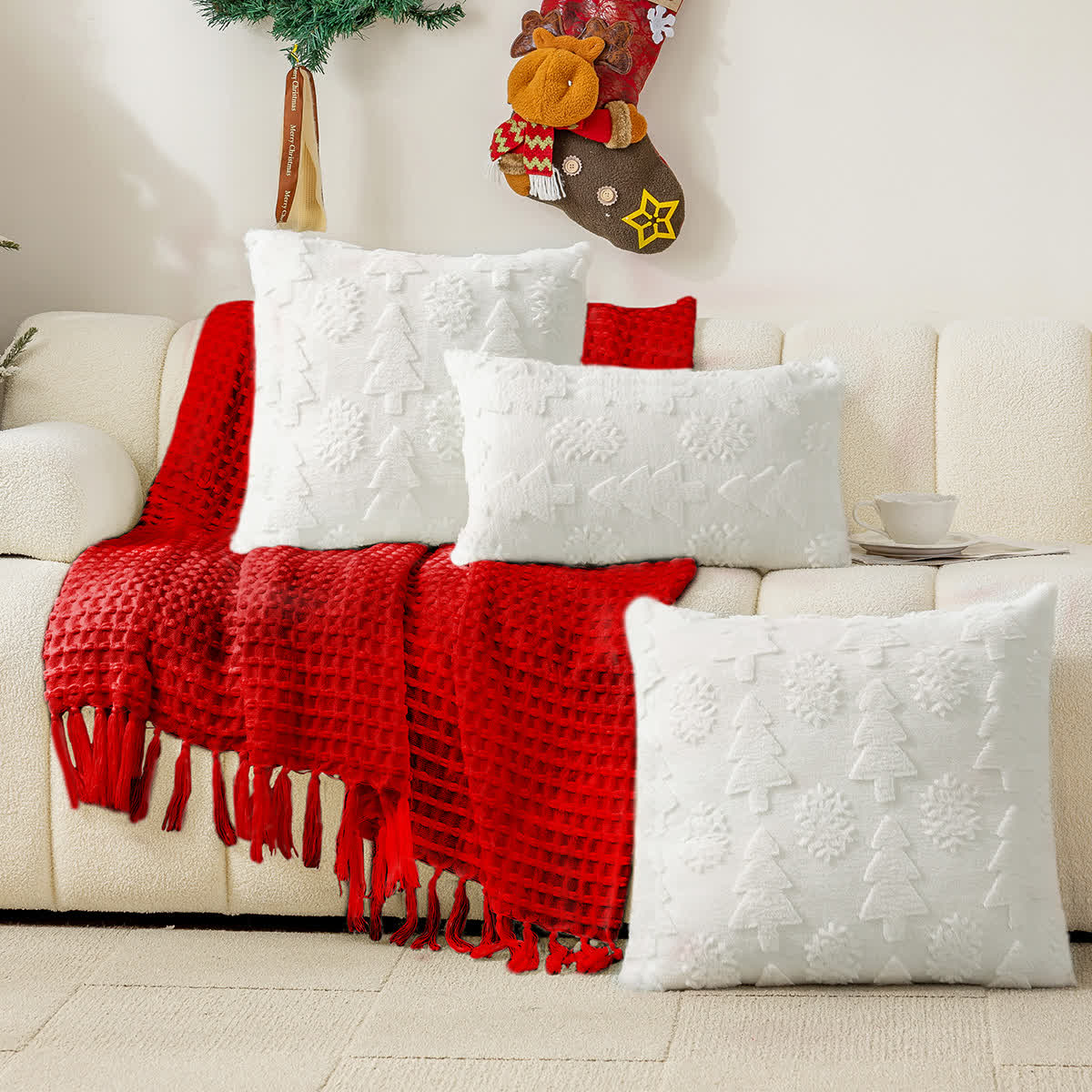 Jacquard-Kissenbezug mit Weihnachtsbaum-Dekoration