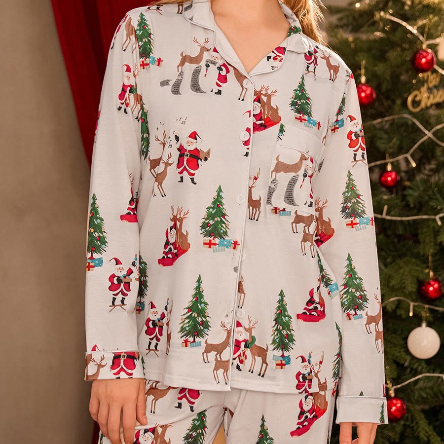 Weihnachtliches, festliches Pyjama-Set mit weichem Revers