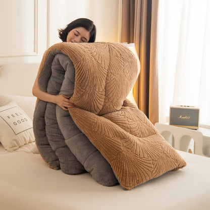 Sherpa-Jacquard-Decke mit Ginkgoblatt und Steppkern