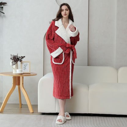 Bademantel aus Jacquard-Fleece mit Reverskragen