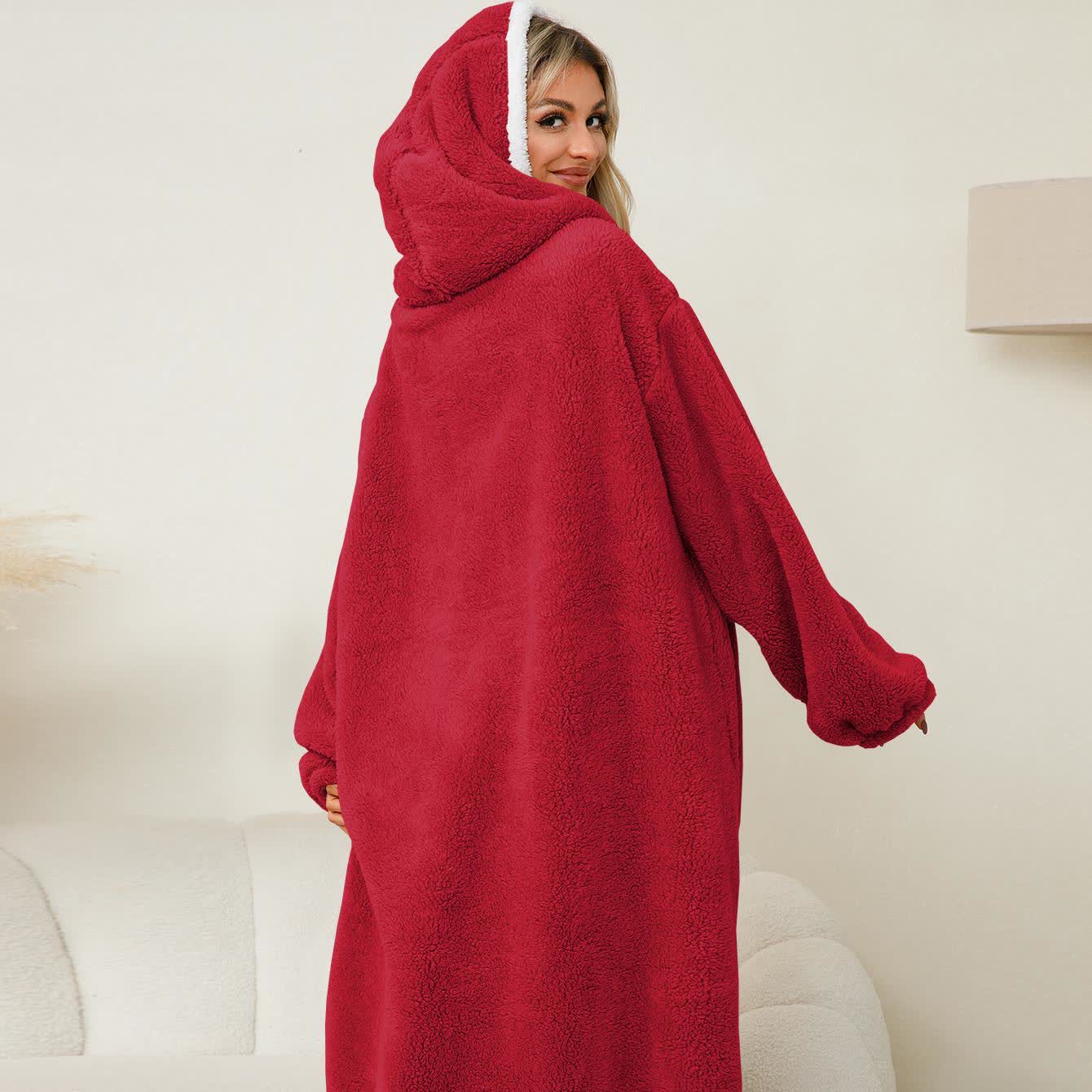 Jacquard-Nachthemd aus Flanell mit Kapuze im Apfel-Design