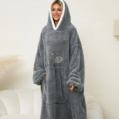 Jacquard-Nachthemd aus Flanell mit Kapuze im Apfel-Design