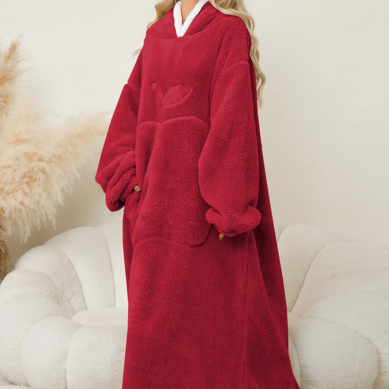 Jacquard-Nachthemd aus Flanell mit Kapuze im Apfel-Design