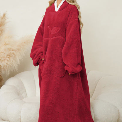 Jacquard-Nachthemd aus Flanell mit Kapuze im Apfel-Design