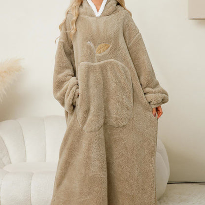 Jacquard-Nachthemd aus Flanell mit Kapuze im Apfel-Design