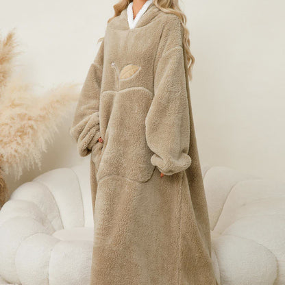 Jacquard-Nachthemd aus Flanell mit Kapuze im Apfel-Design