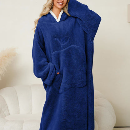 Jacquard-Nachthemd aus Flanell mit Kapuze im Apfel-Design