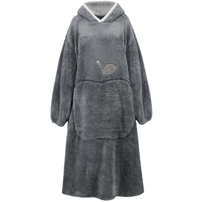 Jacquard-Nachthemd aus Flanell mit Kapuze im Apfel-Design