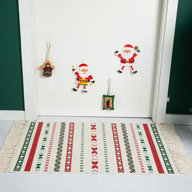 Weihnachtlicher Läuferteppich mit gewebten Quasten