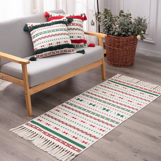 Weihnachtlicher Läuferteppich mit gewebten Quasten