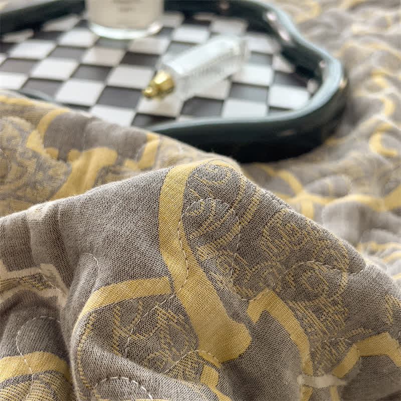 Doppellagige Steppdecke aus Baumwollgaze im Retro-Stil