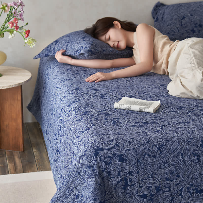 Gesteppte Vintage Paisley Baumwollgaze Bettdecke