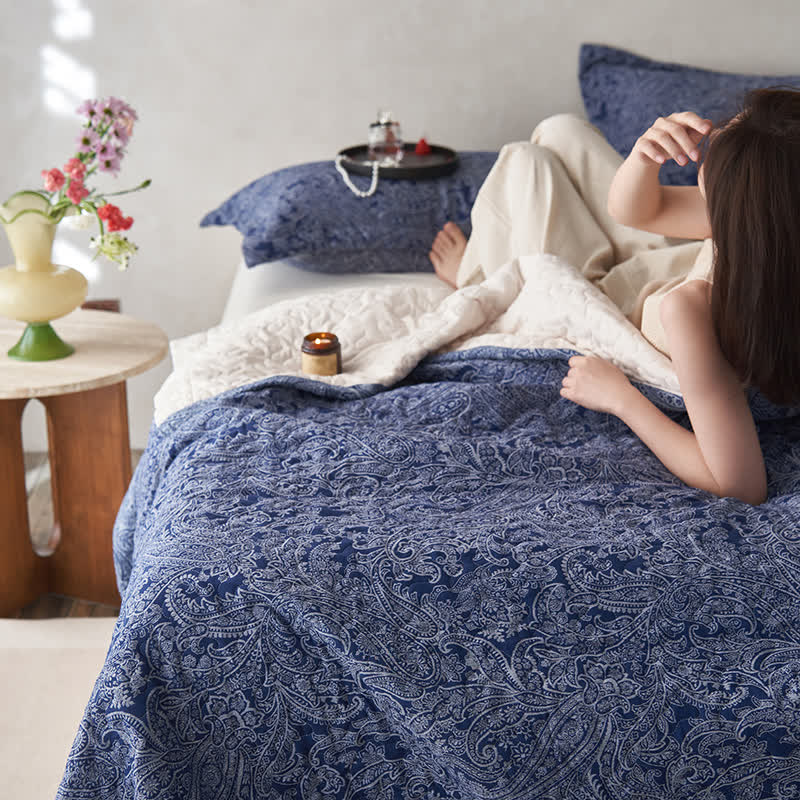 Gesteppte Vintage Paisley Baumwollgaze Bettdecke