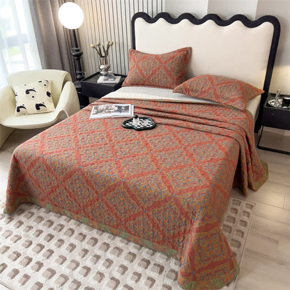 Garngefärbte, gesteppte Bettdecke aus Jacquard-Baumwolle