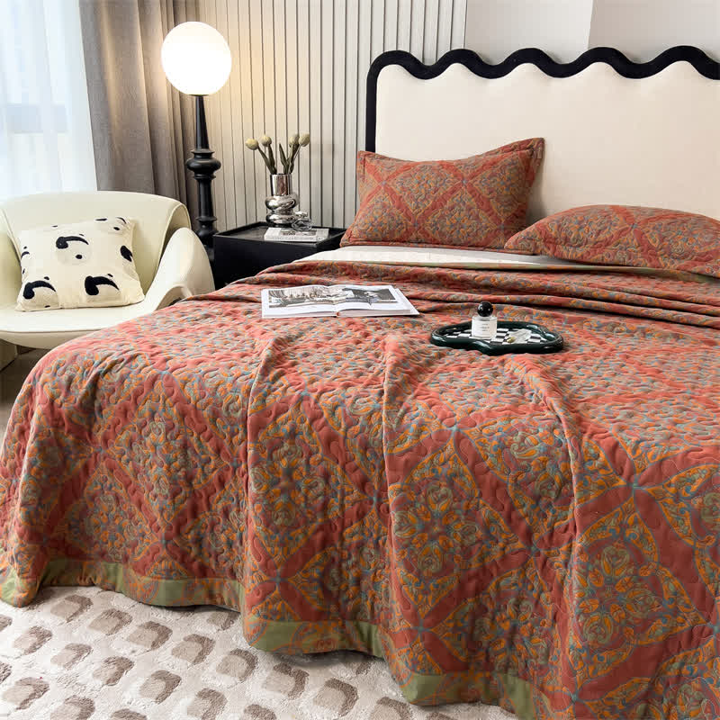 Garngefärbte, gesteppte Bettdecke aus Jacquard-Baumwolle