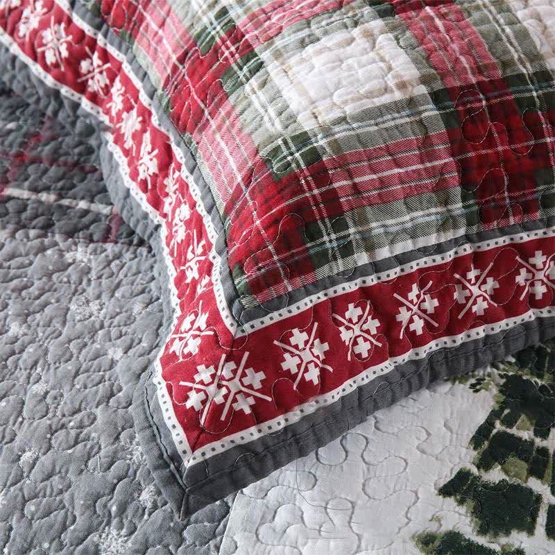 Weihnachts-Patchwork-Bettwäscheset aus gesteppter Baumwolle (3-teilig)