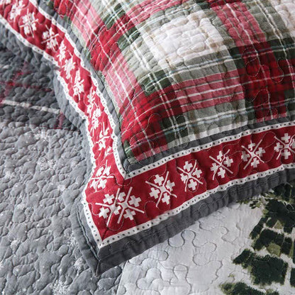 Weihnachts-Patchwork-Bettwäscheset aus gesteppter Baumwolle (3-teilig)