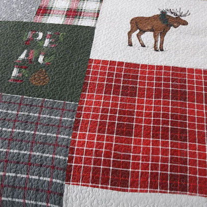 Weihnachts-Patchwork-Bettwäscheset aus gesteppter Baumwolle (3-teilig)