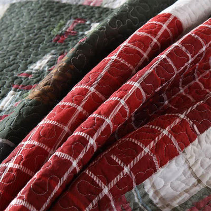 Weihnachts-Patchwork-Bettwäscheset aus gesteppter Baumwolle (3-teilig)