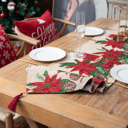 Jacquard-Tischläufer mit weihnachtlichem Blumenmuster