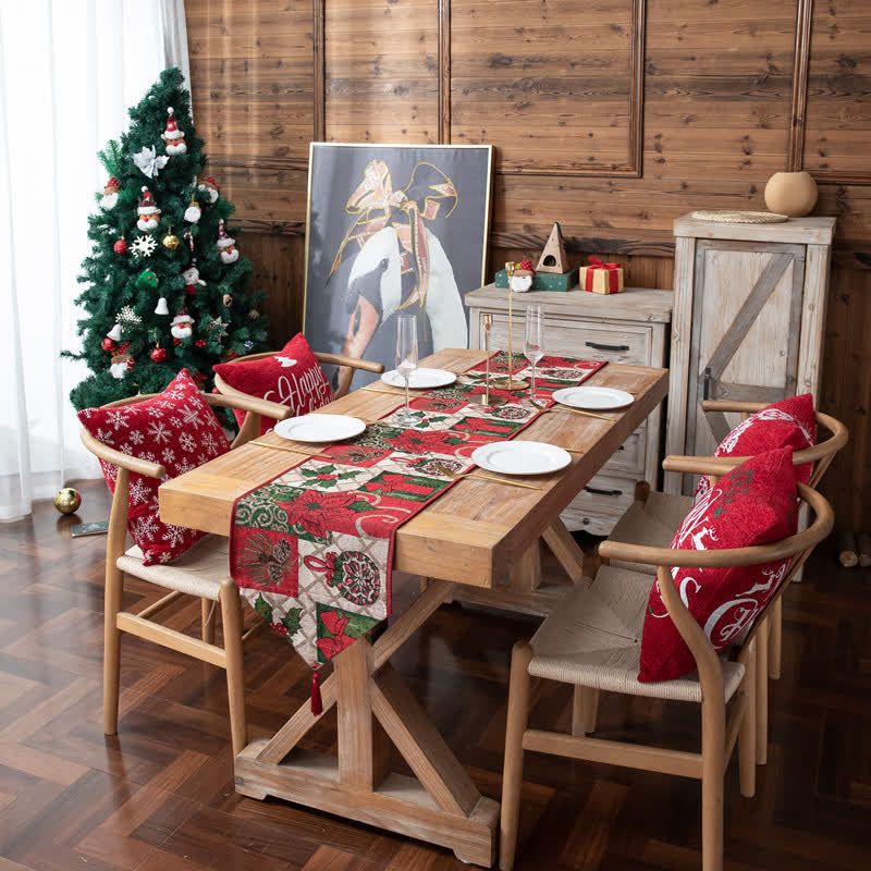Jacquard-Tischläufer mit weihnachtlichem Blumenmuster