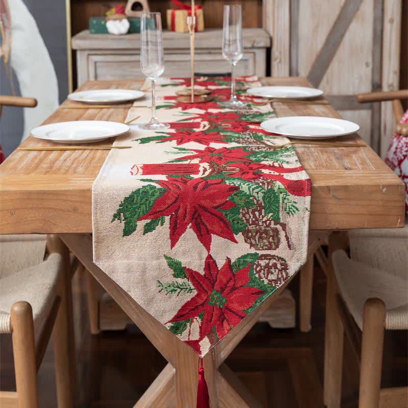 Jacquard-Tischläufer mit weihnachtlichem Blumenmuster