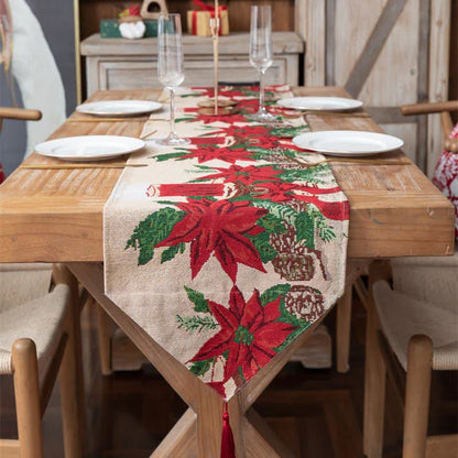 Jacquard-Tischläufer mit weihnachtlichem Blumenmuster