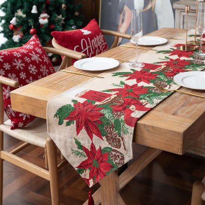 Jacquard-Tischläufer mit weihnachtlichem Blumenmuster