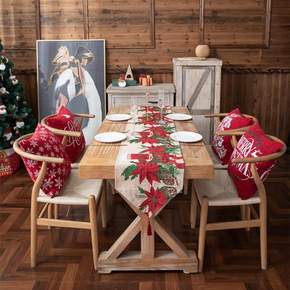 Jacquard-Tischläufer mit weihnachtlichem Blumenmuster