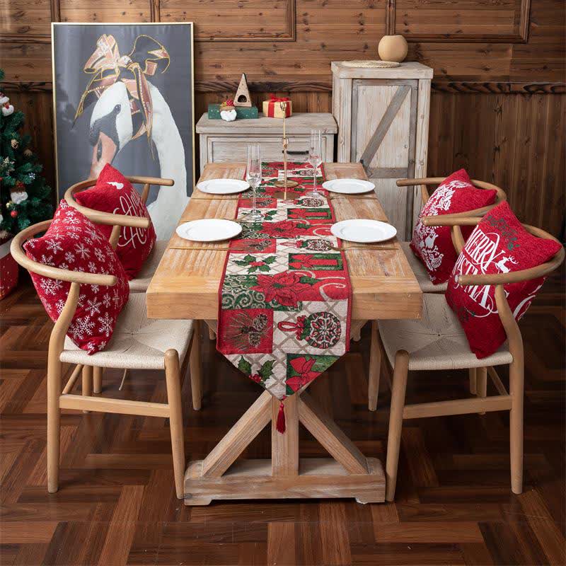 Jacquard-Tischläufer mit weihnachtlichem Blumenmuster