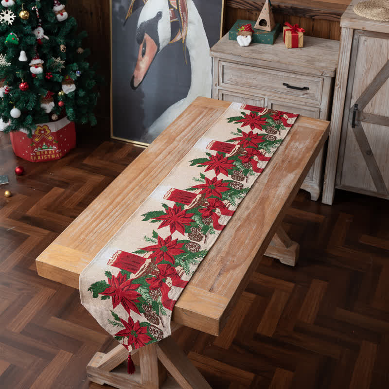 Jacquard-Tischläufer mit weihnachtlichem Blumenmuster