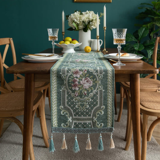 Jacquard-Tischläufer mit Vintage-Blumenquaste