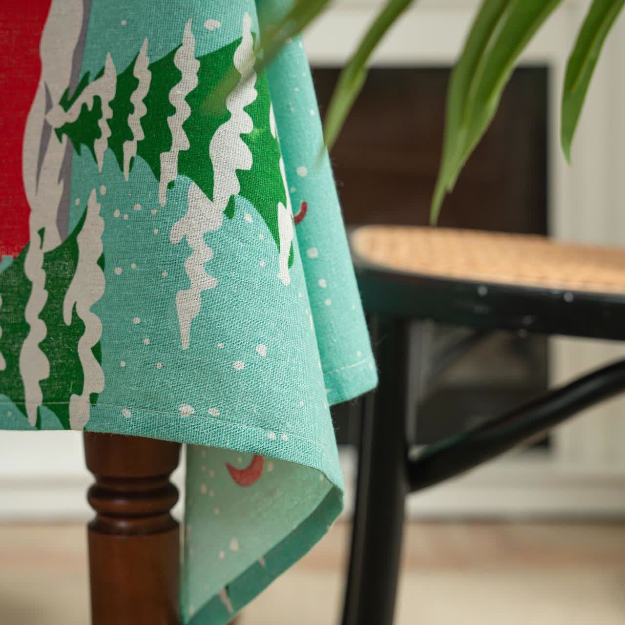 Tischdecke aus Baumwollleinen mit der Aufschrift „Frohe Weihnachten“