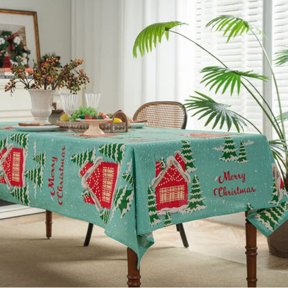 Tischdecke aus Baumwollleinen mit der Aufschrift „Frohe Weihnachten“