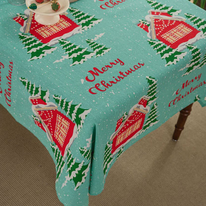 Tischdecke aus Baumwollleinen mit der Aufschrift „Frohe Weihnachten“