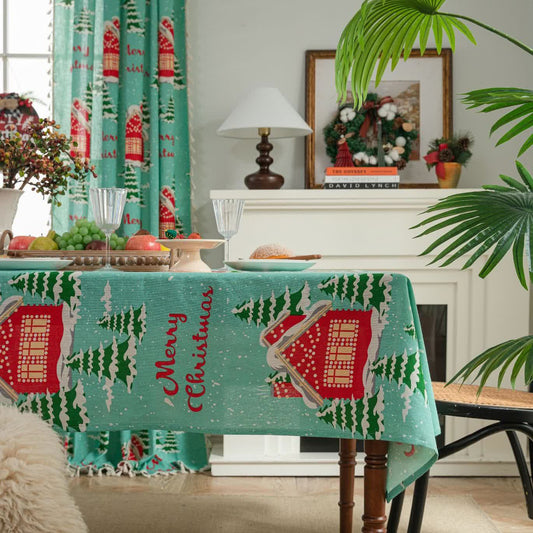 Tischdecke aus Baumwollleinen mit der Aufschrift „Frohe Weihnachten“