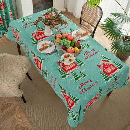 Tischdecke aus Baumwollleinen mit der Aufschrift „Frohe Weihnachten“