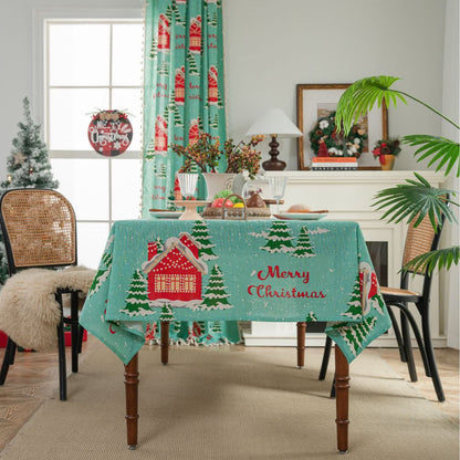 Tischdecke aus Baumwollleinen mit der Aufschrift „Frohe Weihnachten“