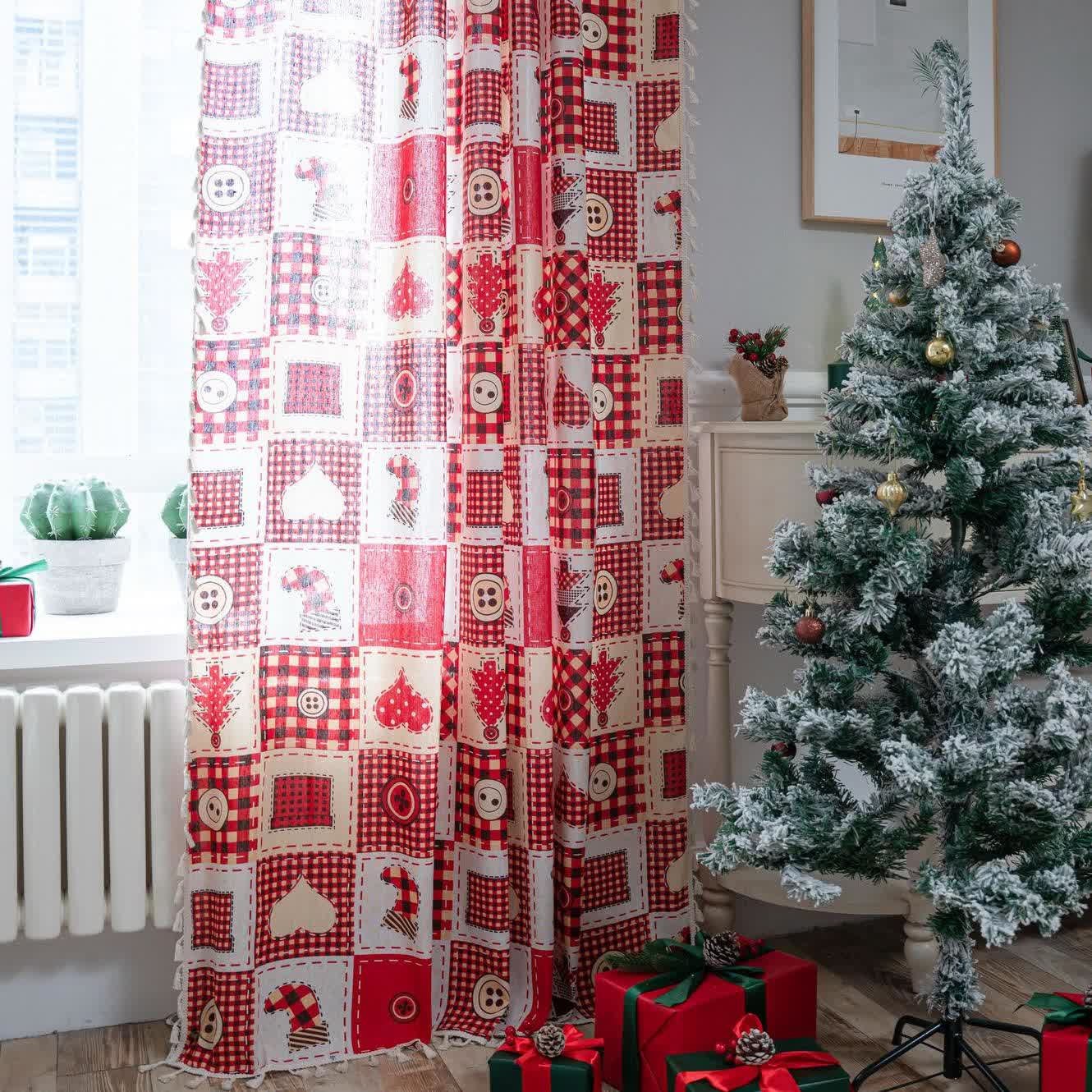 Weihnachtlicher festlicher halbschattierender Baumwollvorhang