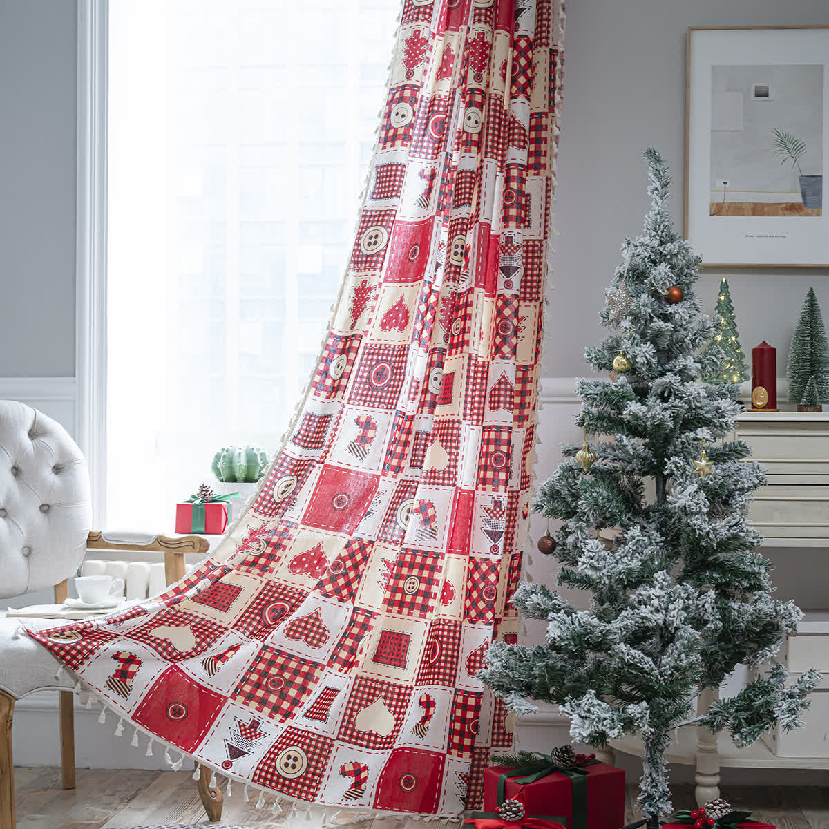 Weihnachtlicher festlicher halbschattierender Baumwollvorhang