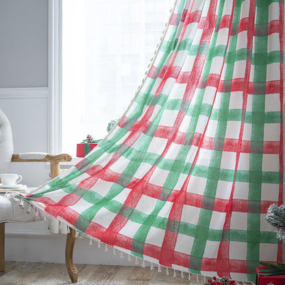 Halbschattierender Weihnachtsvorhang aus Baumwolle mit Karomuster