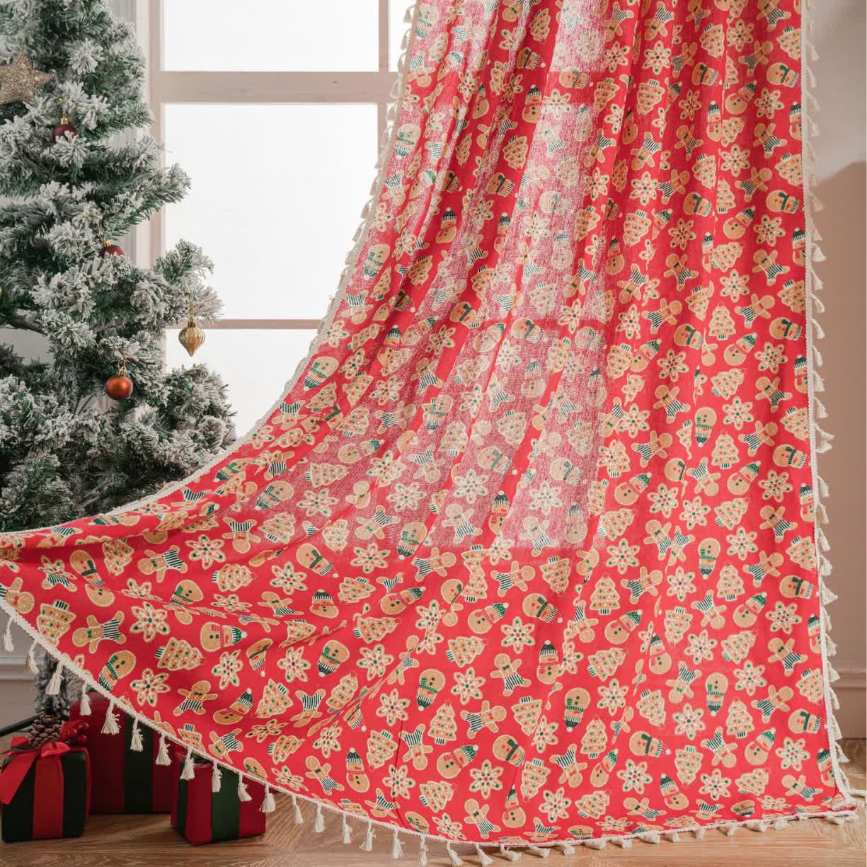 Halbschattierender Vorhang mit Weihnachtsplätzchenmotiv