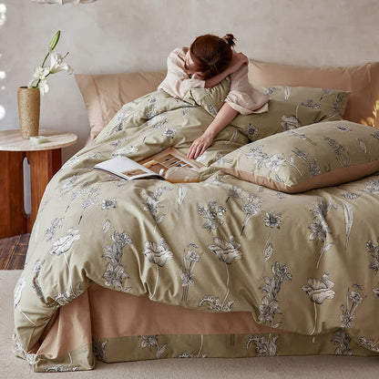 Bettwäscheset aus gebürsteter Baumwolle mit weichem Blumenmuster (4-teilig)