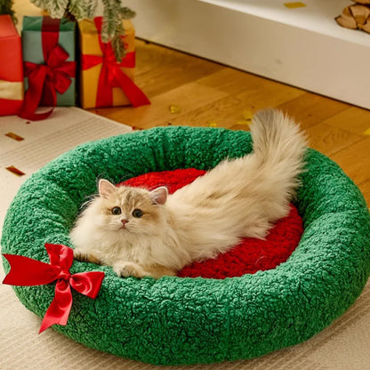 Rundes, warmes Weihnachtshaustierbett