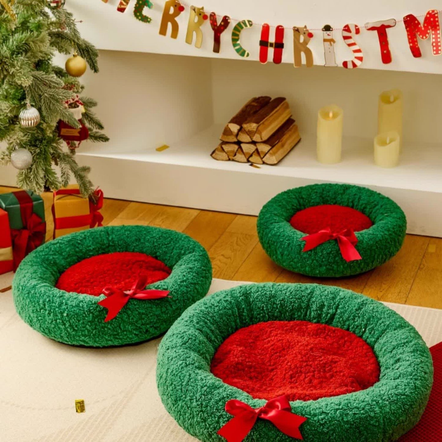 Rundes, warmes Weihnachtshaustierbett