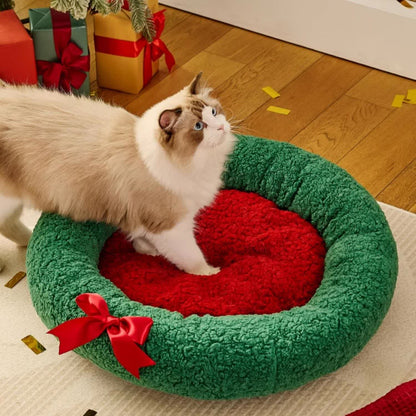 Rundes, warmes Weihnachtshaustierbett