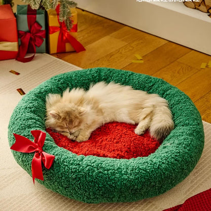 Rundes, warmes Weihnachtshaustierbett