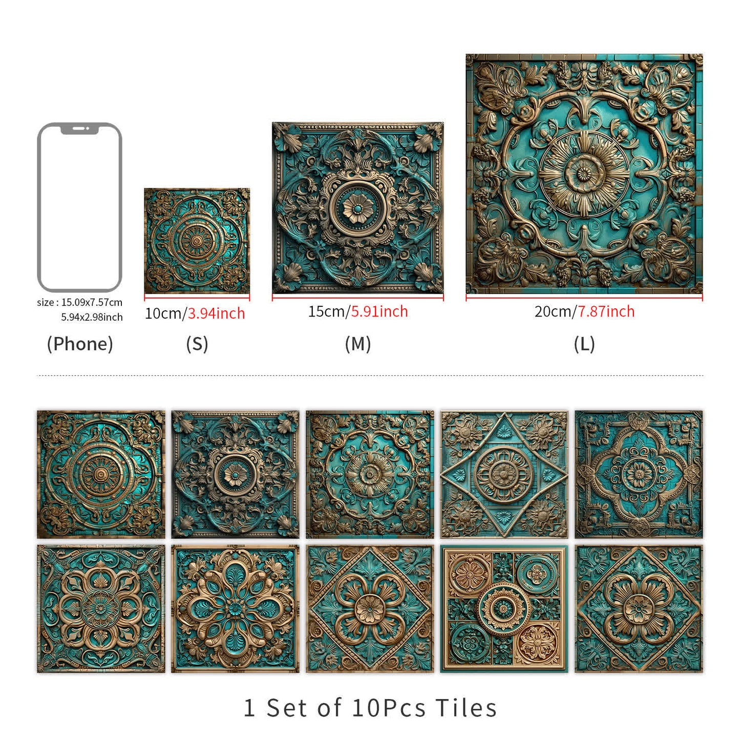 Wasserfeste Fliesenaufkleber im Vintage-Mandala-Stil (10 Stück)