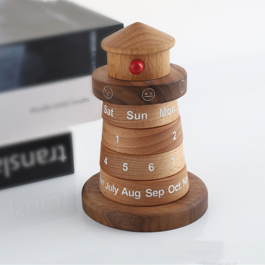 Leuchtturm-Tischkalender aus Holz