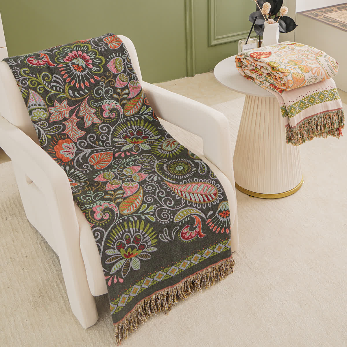 Retro-Paisley-Baumwollgazedecke mit Quaste